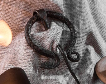 Handmade Iron Snake Penannular Brooch, Viking Cloak Clasp