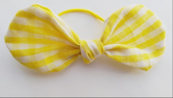 Girls Baby Small Yellow Gingham Print Bow Hair Tie Elastic Etsy