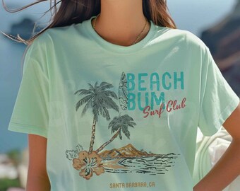 Beachbum Surf Club Tee, Beach Bum Tee, Palm Tree Shirt, Palm Tree Saying,Travel Vacay Top,Adventure Sunset,Beachwear Shirt, Beach Lover Tee