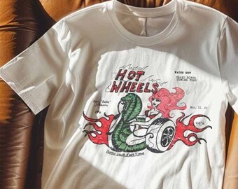 Camiseta retro de chica pin-up de Hot Wheels: estilo rockabilly de los 90