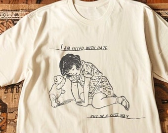 Camiseta gráfica divertida: "Oso, estoy lleno de odio", estilo vintage