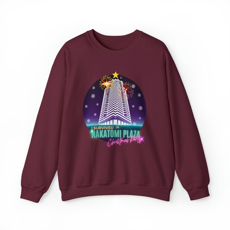 Die Hard 1988 Xmas Crewneck Sweater, Nakatomi Plaza Sweater, Funny Christmas Sweater, Bruce Willis Christmas, Die Hard 80s Sweatshirt Maroon