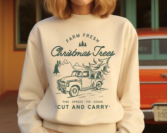 Christmas Pine Trees Sweatshirt, Tree Farm Crewneck, Xmas Pine Sweater, Rustic Xmas Sweater, Cute Xmas Crewneck, Farm Fresh Xmas