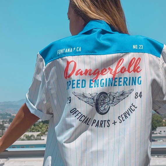 Retro Striped Bowling Shirt - Vintage Mechanic Style