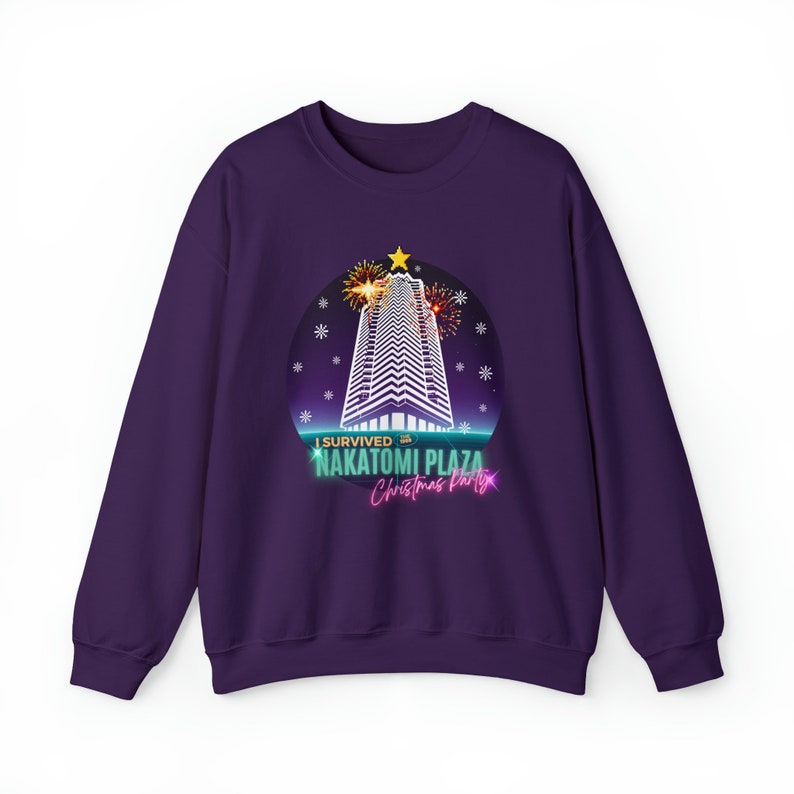 Die Hard 1988 Xmas Crewneck Sweater, Nakatomi Plaza Sweater, Funny Christmas Sweater, Bruce Willis Christmas, Die Hard 80s Sweatshirt Purple