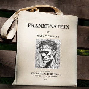 Frankenstein Mary Shelley Tote Bag Title Page Tote Bag Retro Bag Vintage Tote Aesthetic Bag Market Bag Book Canvas Bag Book Gift