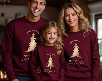 Classy Family Christmas Name Sweatshirt, Monogram Family Xmas Shirt, Personalized Christmas Family T-Shirt, Custom Christmas Shirt With Name