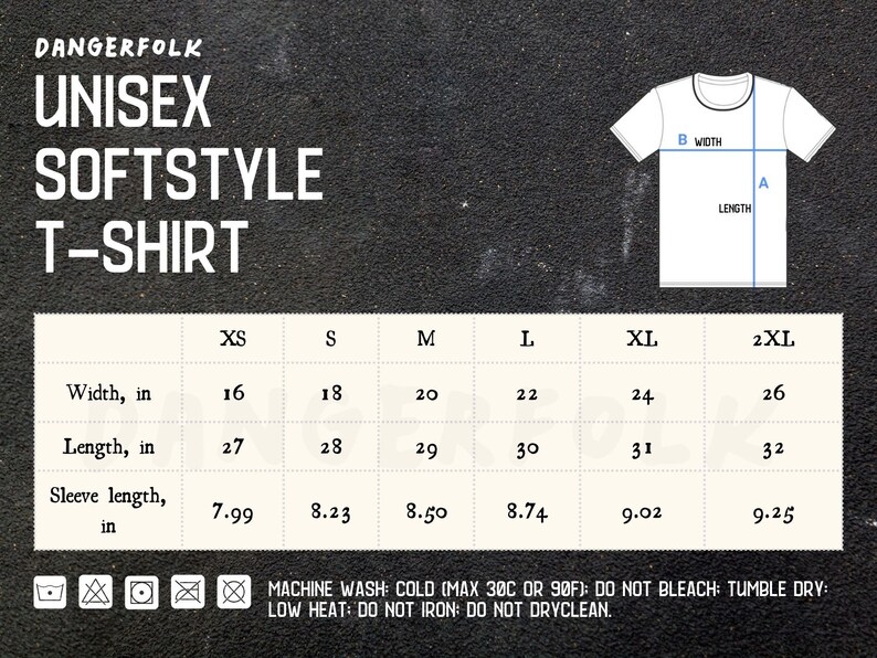 K&ouml;nnte beinhalten: Wei&szlig;es Unisex-Softstyle-T-Shirt mit Gr&ouml;&szlig;entabelle. Die Tabelle zeigt Breiten-, L&auml;ngen- und &Auml;rmell&auml;ngenma&szlig;e in cm f&uuml;r die Gr&ouml;&szlig;en XS bis 2XL. Waschanleitung ebenfalls enthalten.