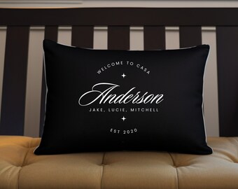 Black Custom Pillow Housewarming Gift, Custom Engagement Gift, Gift for Couple, New House Gift, New Mover Gift, Christmas Family Gift