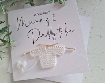 Mom - Dad to be | Card for New Mommy & Daddy| Mommy to be Card | New Baby Card | Baby Shower Handmade | Knitted Jumper | Congratulations |