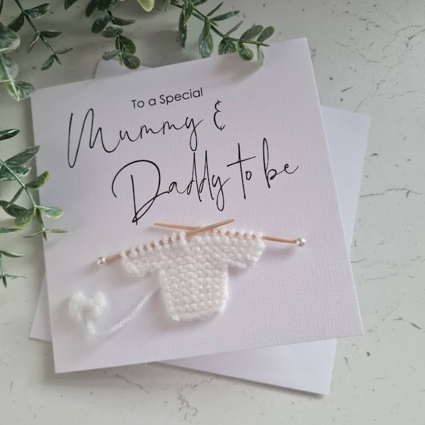 New Mum - Dad to be Card for New Mummy & Daddy Mummy to be Card New Baby Card Baby Shower Gift Handmade Knitted Jumper Congratulations Card