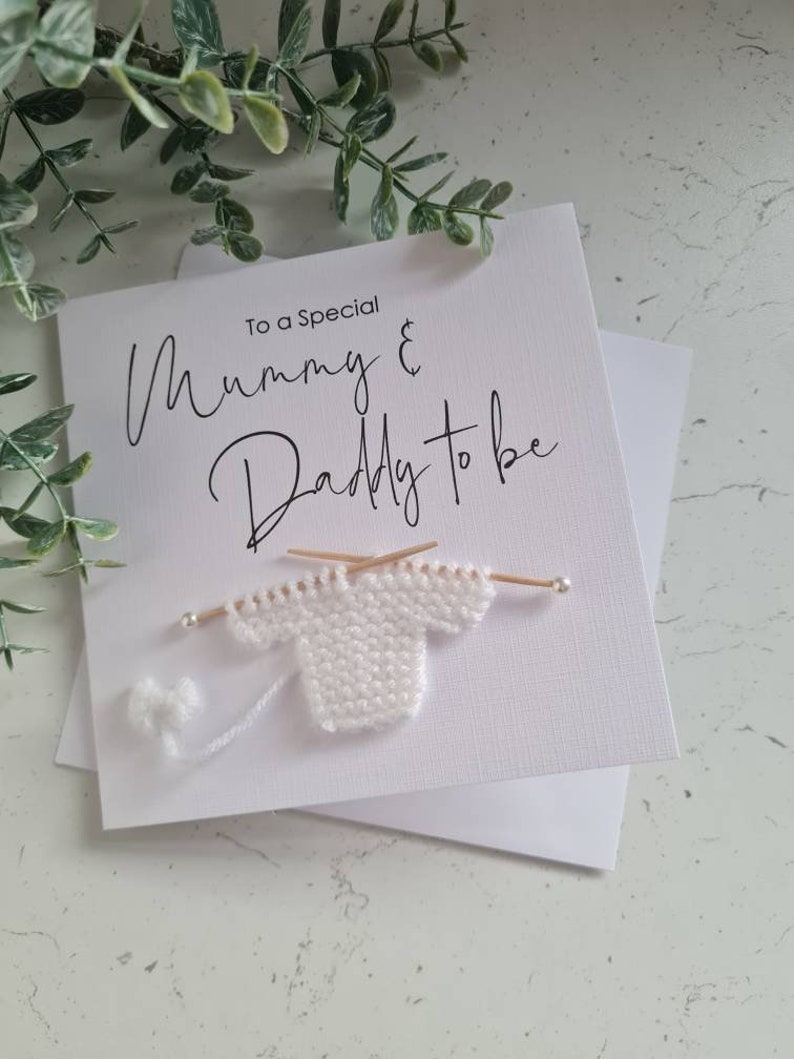 New Mum Dad to be Card for New Mummy & Daddy Mummy to be Card New Baby Card Baby Shower Handmade Knitted Jumper Congratulations image 3