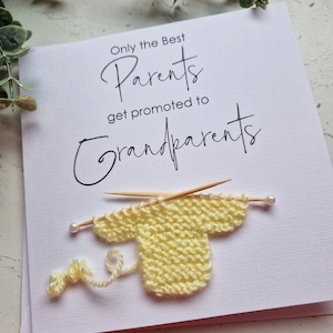Parents promoted to Grandparents | Card for New Grandparents | New Baby Card | Handmade | Knitted Jumper | Grandchild | Congratulations