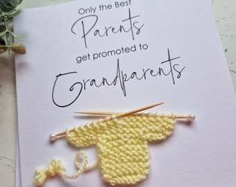 Parents promoted to Grandparents | Card for New Grandparents | New Baby Card | Handmade | Knitted Jumper | Grandchild | Congratulations