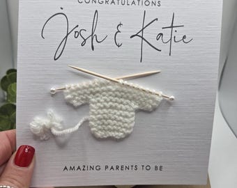 Personalised Parents to be Card for New Mummy & Daddy Mummy to be Card New Baby Card Baby Shower Gift Handmade Knitted Jumper Congratulation