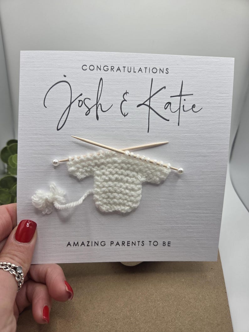 Personalised Parents to be Card for New Mummy & Daddy Mummy to be Card New Baby Card Baby Shower Gift Handmade Knitted Jumper Congratulation image 1