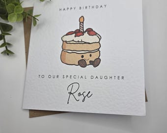 Personalised Birthday Cake Card Personalised Cake Birthday Card Custom Name Any Colour Daughter Son Niece Friend Granddaughter
