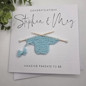 Personalised Parents to be Card for New Mummy & Daddy Mummy to be Card New Baby Card Baby Shower Gift Handmade Knitted Jumper Congratulation image 3