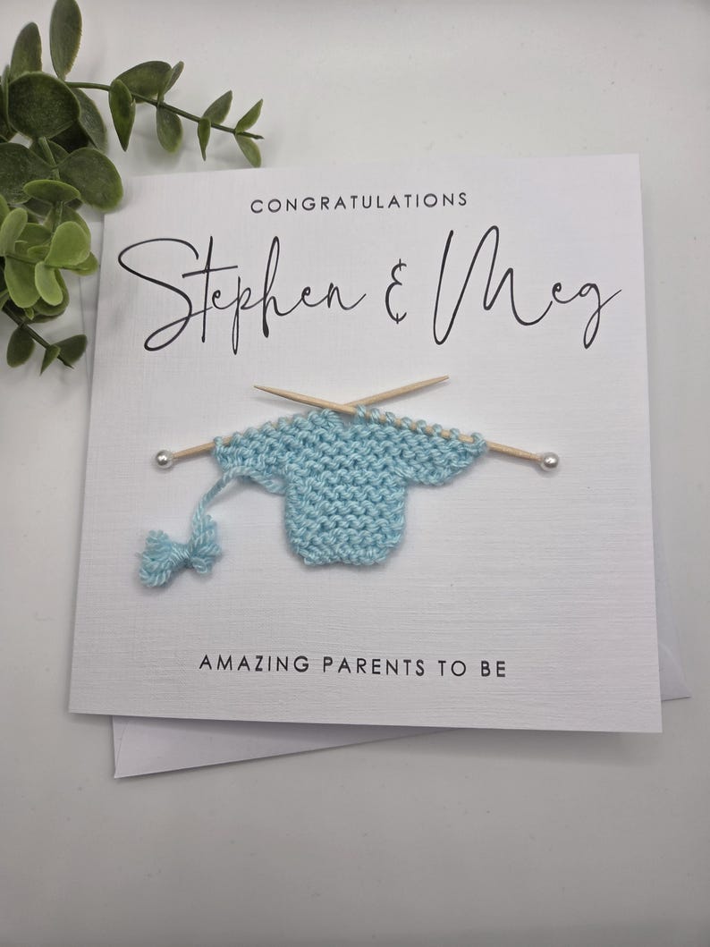 Personalised Parents to be Card for New Mummy & Daddy Mummy to be Card New Baby Card Baby Shower Gift Handmade Knitted Jumper Congratulation image 3
