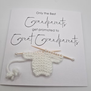 Grandparents promoted to Great Grandparents, Card for New Great Grandparents, Handmade Knitted Jumper, Great Grandchild,Congratulations