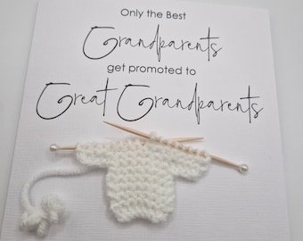 Grandparents promoted to Great Grandparents, Card for New Great Grandparents, Handmade Knitted Jumper, Great Grandchild,Congratulations