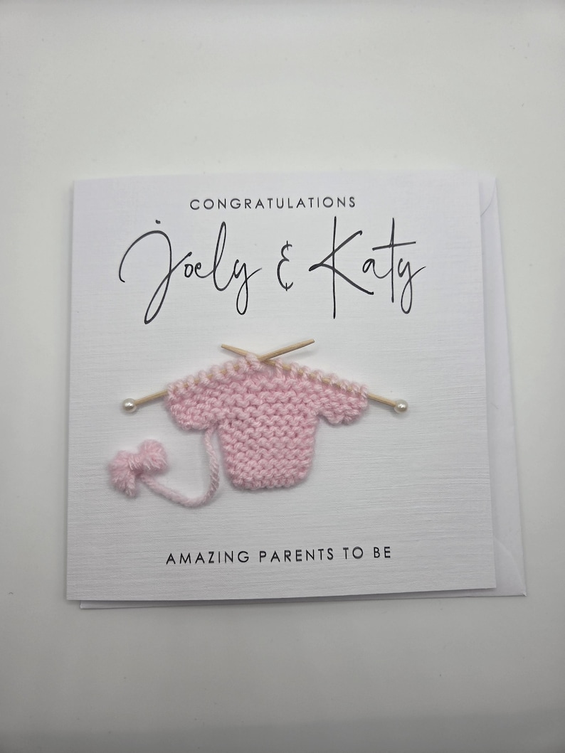 Personalised Parents to be Card for New Mummy & Daddy Mummy to be Card New Baby Card Baby Shower Gift Handmade Knitted Jumper Congratulation image 4