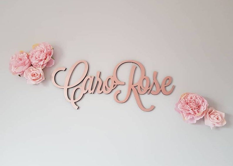 Personalised Script Name Wall Plaque Wooden Name Rose Gold Etsy UK