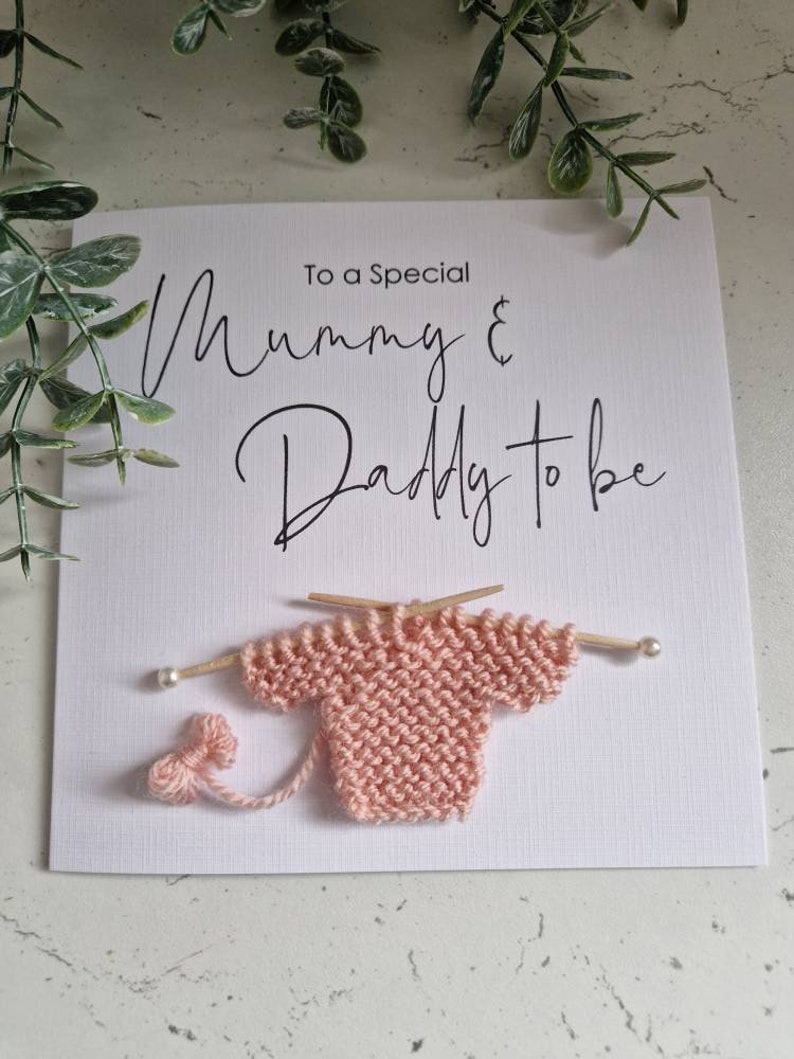 New Mum Dad to be Card for New Mummy & Daddy Mummy to be Card New Baby Card Baby Shower Handmade Knitted Jumper Congratulations image 4