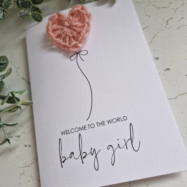 Newborn Baby Girl Card, Card for New Mummy & Daddy, New Baby Girl Card, Birth Announcement, Birth Congratulations, New Baby, Knitted Heart