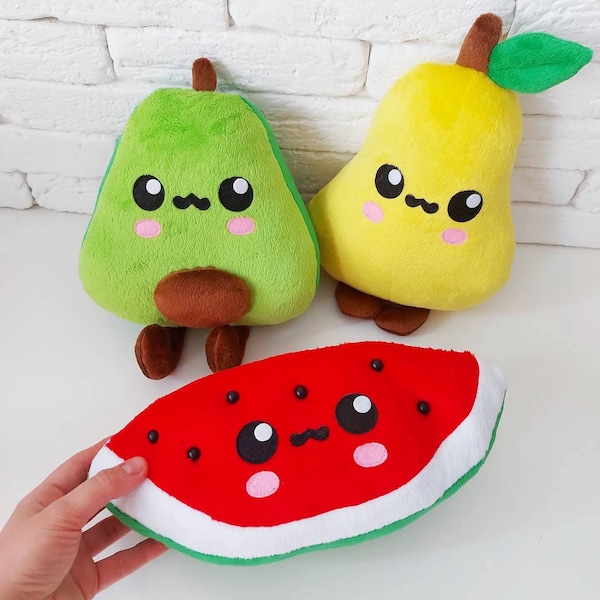 Plush fruits, fruit, fruits, plush avocado, plush banana, plush orange, plush lemon, watermelon, soft fruit, handmade plush