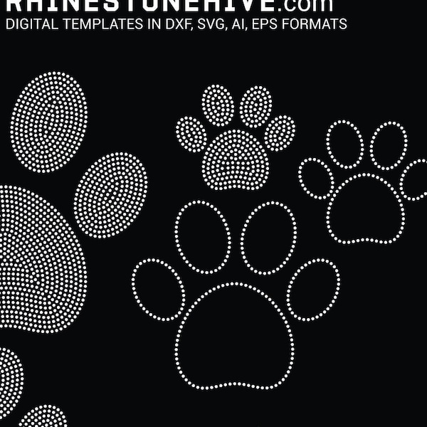 Dog, cat paws rhinestone template digital download, svg, ep, png, dxf