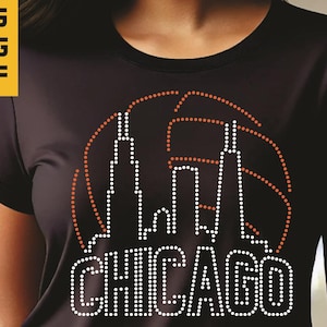 Modello con strass per skyline di Chicago Volleyball (SS10, 2 colori) / Download digitale per Cricut Silhouette