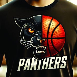 Mascota de las Panteras PNG: logotipo mitad pantera, mitad baloncesto para impresión DTF, DTG y sublimación