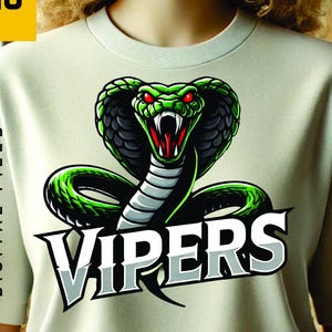 Vipers-mascotte PNG – opvallend groen cobra-logo voor DTF, DTG, sublimatiedruk