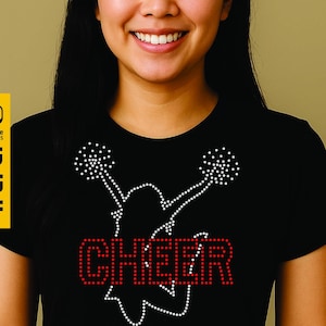 Cheer Rhinestone Template SVG – Cheerleader Jumping Design for Shirts, Tumblers, and Team Spirit Crafts