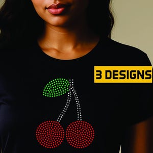 Kirschen Strass Vorlage SVG - Süßes Obst SS10 Digital Download Bundle für Cricut & Silhouette, rote Kirsche Strass Muster Trio