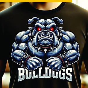 Bulldog Mascot PNG – Muscular Cartoon Dog with Spikes | Sublimation, DTF, DTG Printable Design