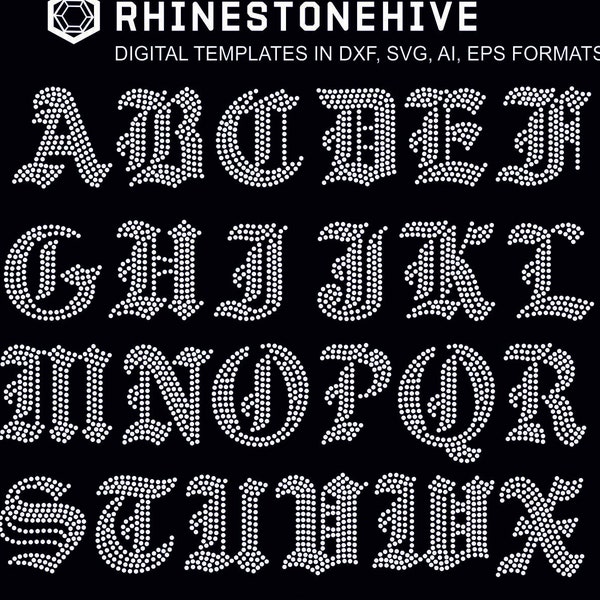 Old English style letters Alphabet digital download, svg, eps, png, dxf rhinestone template