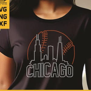 Modello con skyline di Chicago con punto baseball e strass (SS10) – Download digitale SVG dxf png per Cricut Silhouette