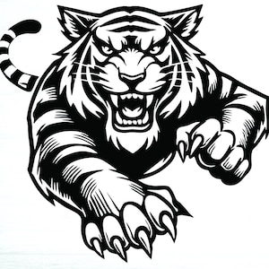Wilder springender Tiger – Dynamische Illustration (SVG, PNG), T-Shirt Design, digital