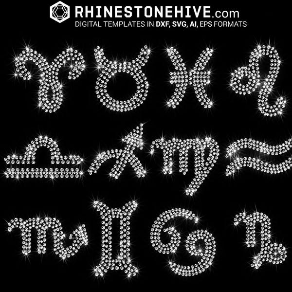 Astrology - Zodiac - all 12 signs rhinestone template digital download, svg, eps, png, dxf