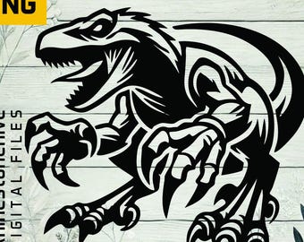 Raptor feroz: ilustración vectorial dinámica de dinosaurio (SVG, PNG), diseño para camisetas, digital