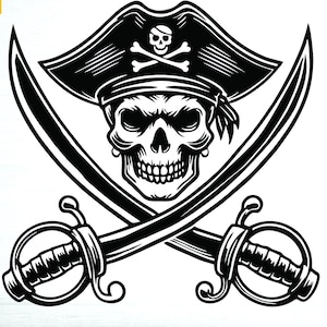 Pirate Skull & Crossed Swords SVG, Jolly Roger Design (Digital Download)