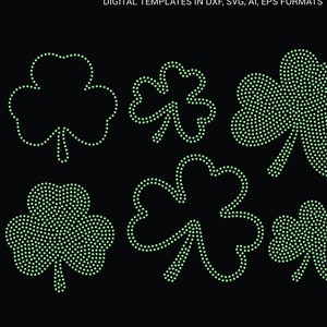 Shamrock, St Patrick&#39;s day rhinestone template digital download, svg, eps, png, dxf