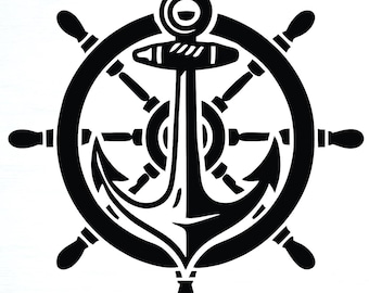 Diseño náutico de ancla y timón – SVG marítimo, PNG (Descarga digital)
