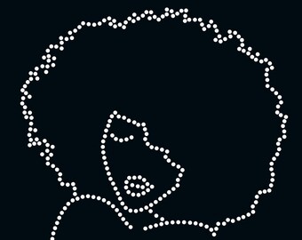 Afro woman outline version rhinestone template digital download, svg, eps, png, dxf