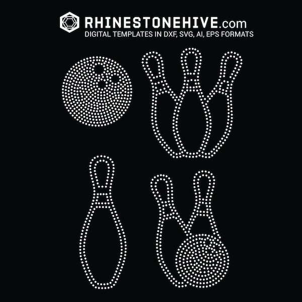 Bowling rhinestone template digital download, svg, eps, png, dxf