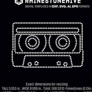 Audio cassette tape rhinestone template digital download, svg, eps, png, dxf rhinestone template