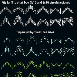 SALE: 12 Cheer Bow Rhinestone Templates, ss10 and ss16 size rhinestones, V tail, 3inch, various  patterns, digital download, svg,eps,png,dxf