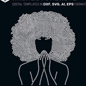 Praying afro woman filled hair rhinestone template digital download, svg, eps, png, dxf rhinestone template